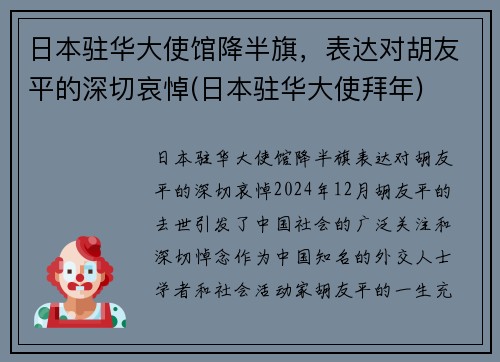 日本驻华大使馆降半旗，表达对胡友平的深切哀悼(日本驻华大使拜年)