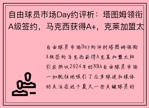 自由球员市场Day约评析：塔图姆领衔A级签约，马克西获得A+，克莱加盟太阳引发热议