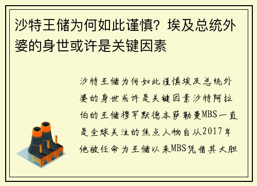 沙特王储为何如此谨慎？埃及总统外婆的身世或许是关键因素