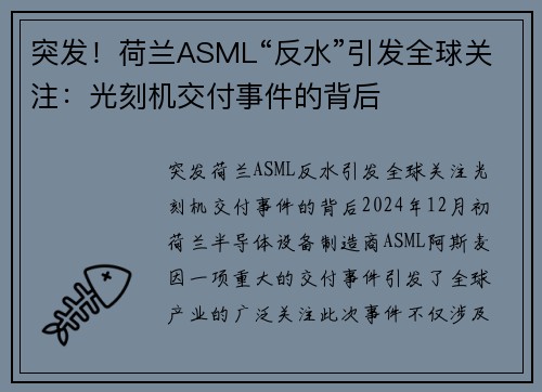 突发！荷兰ASML“反水”引发全球关注：光刻机交付事件的背后