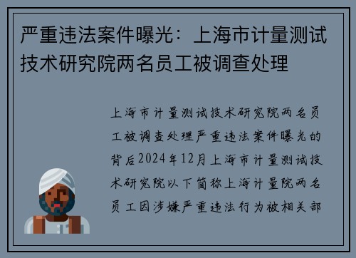 严重违法案件曝光：上海市计量测试技术研究院两名员工被调查处理
