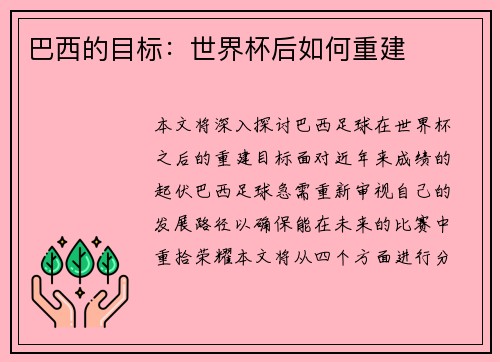 巴西的目标：世界杯后如何重建