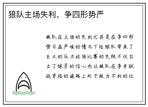 狼队主场失利，争四形势严