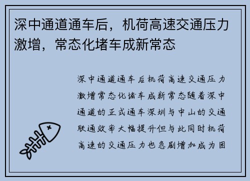 深中通道通车后，机荷高速交通压力激增，常态化堵车成新常态